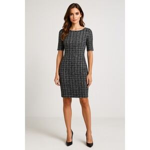 Connected Apparel Sheath Dress Womens 10 Black White Preppy Office Chic Business